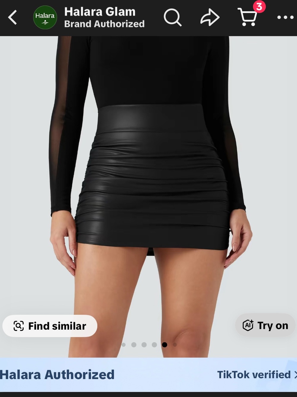 HALARA Black Faux Leather Ruched Mini Skirt